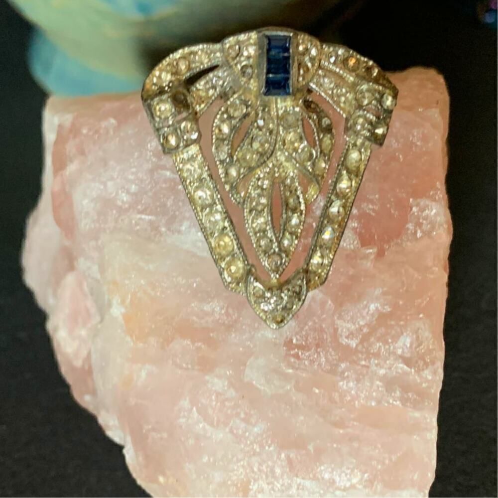 Antique 1930s Pat 1852188 Rhinestone Dress Clip, Stamped